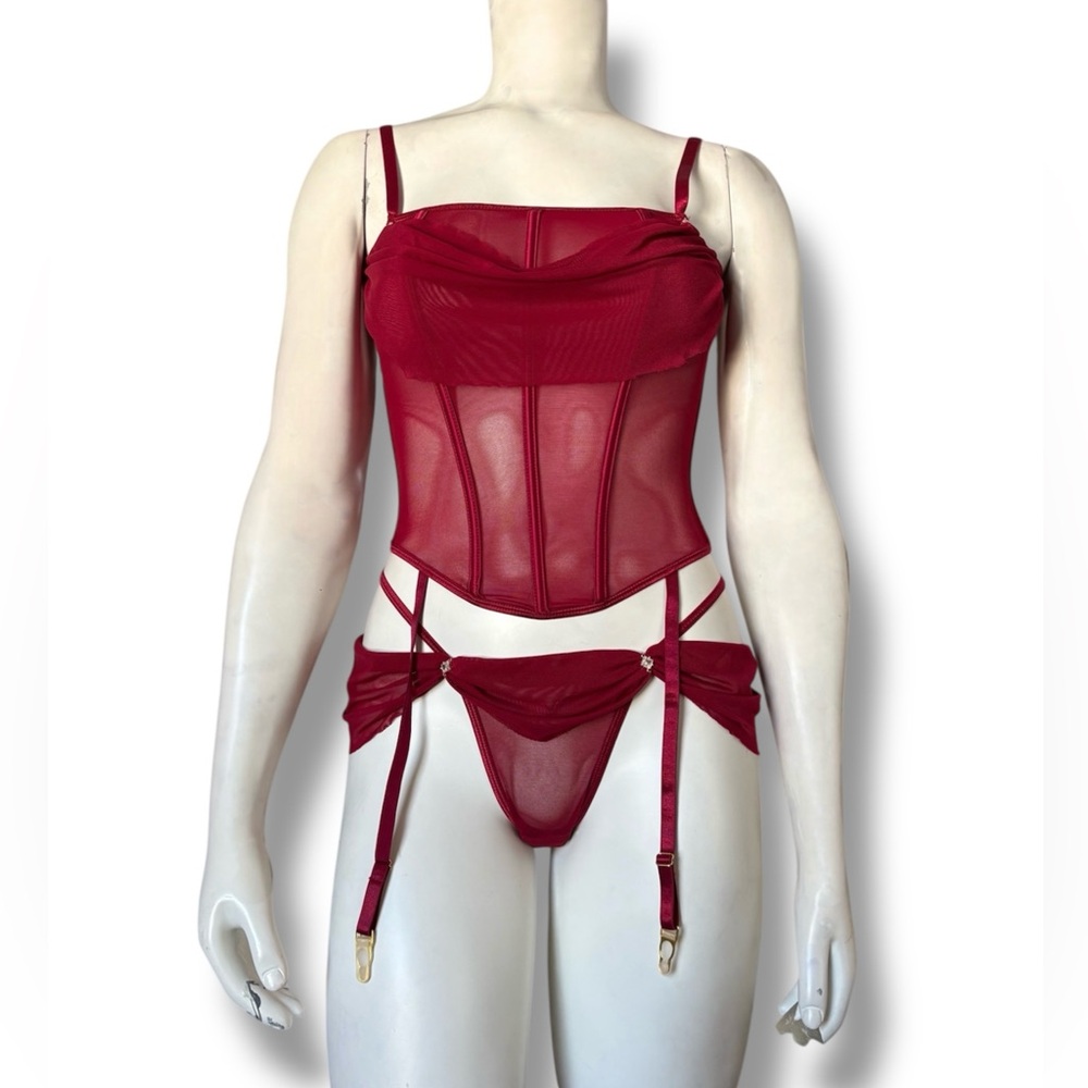 Forplay | NWT’s Red Drape Gem Y2K Sexy Strappy Lingerie Set